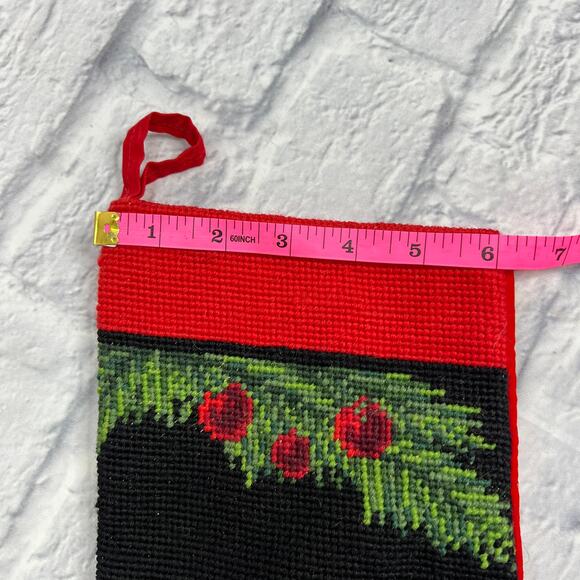 Vintage Imperial Elegance Needlepoint Wool Stocking Father Christmas Black Red - Picture 5 of 5